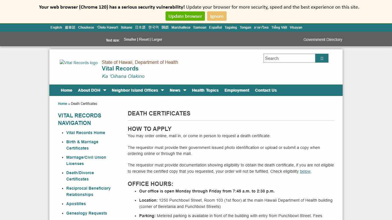 Vital Records Death Certificates