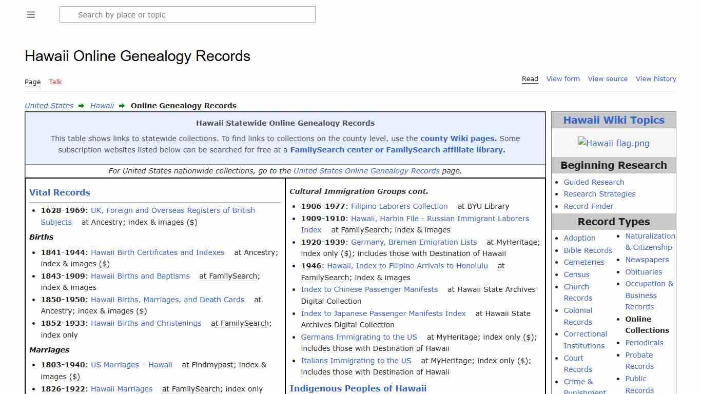 Hawaii Online Genealogy Records • FamilySearch